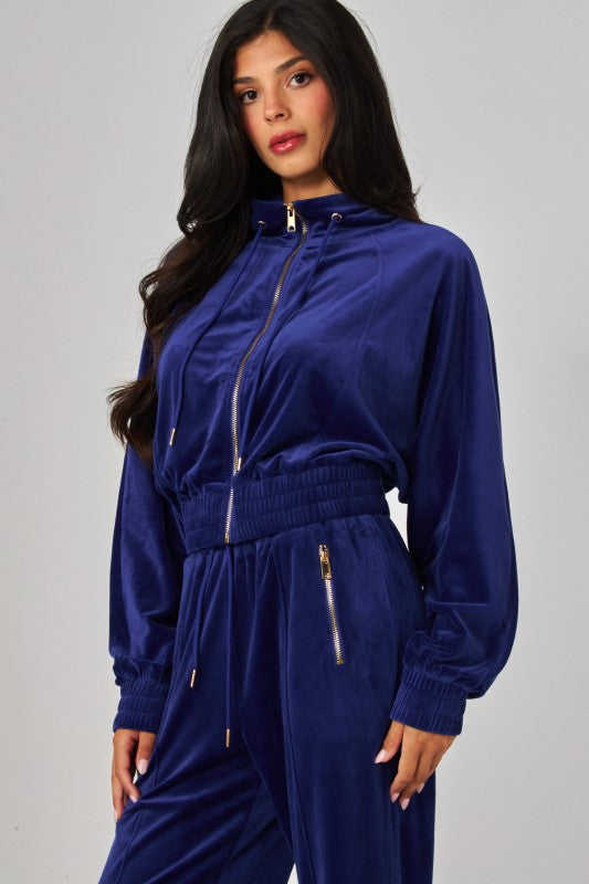 VONSHAE VELOUR FUNNEL NECK | PANT SET BLUE INK