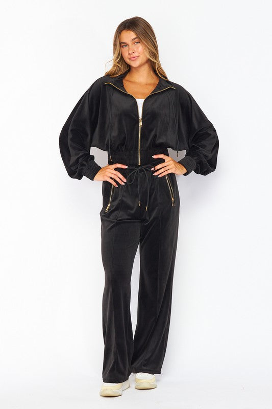 VONSHAE VELOUR FUNNEL NECK | PANT SET BLACK INK