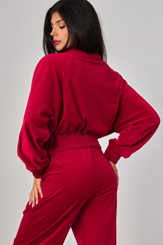 VONSHAE VELOUR FUNNEL NECK | PANT SET WINTERBERRY