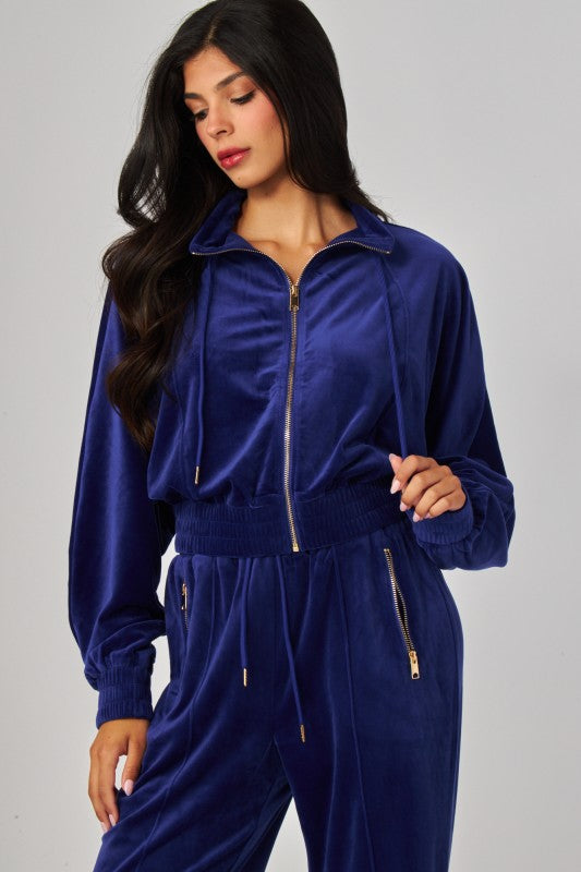 VONSHAE VELOUR FUNNEL NECK | PANT SET BLUE INK