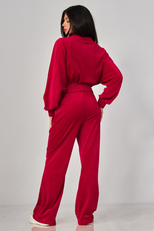 VONSHAE VELOUR FUNNEL NECK | PANT SET WINTERBERRY