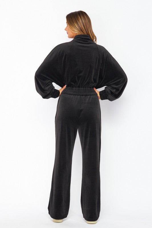 VONSHAE VELOUR FUNNEL NECK | PANT SET BLACK INK