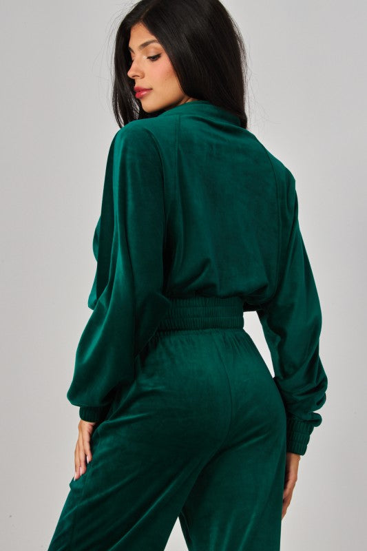 VONSHAE VELOUR FUNNEL NECK | PANT SET HUNTER GREEN
