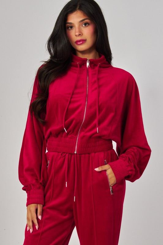 VONSHAE VELOUR FUNNEL NECK | PANT SET WINTERBERRY