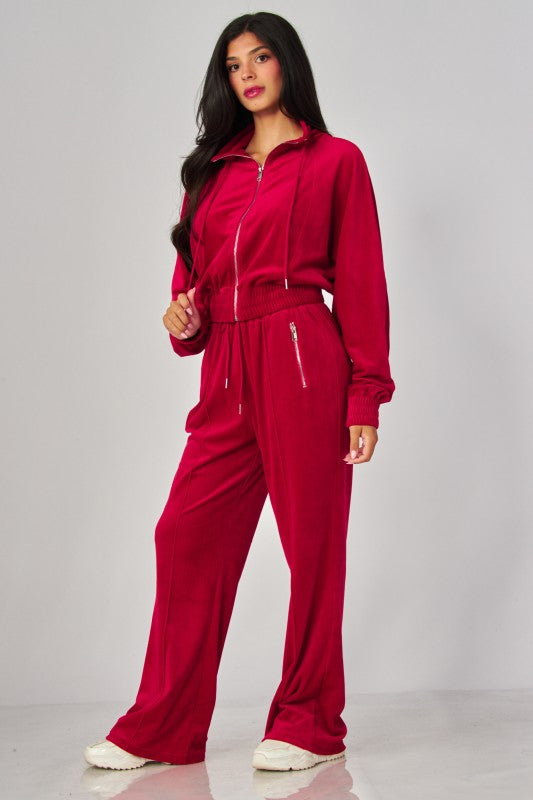 VONSHAE VELOUR FUNNEL NECK | PANT SET WINTERBERRY