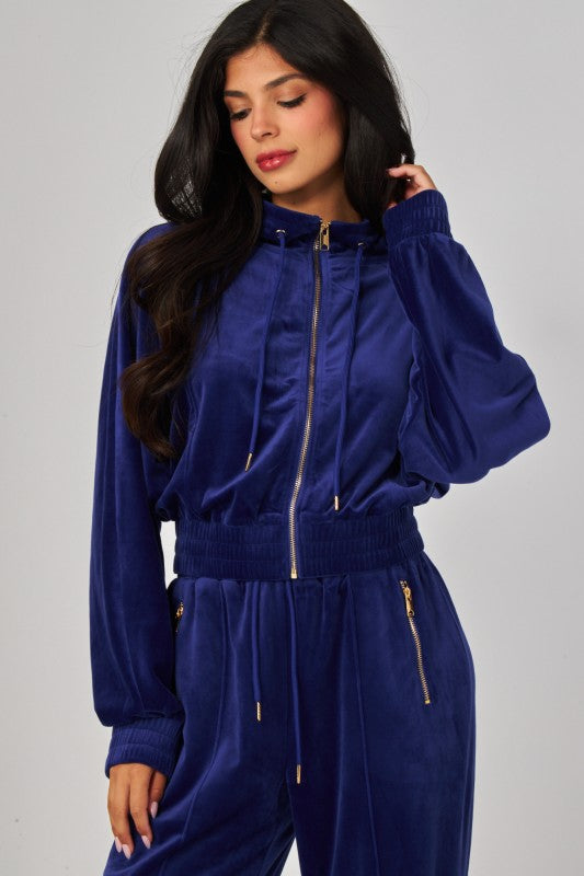 VONSHAE VELOUR FUNNEL NECK | PANT SET BLUE INK