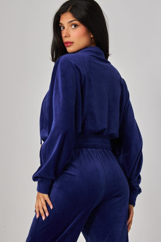 VONSHAE VELOUR FUNNEL NECK | PANT SET BLUE INK