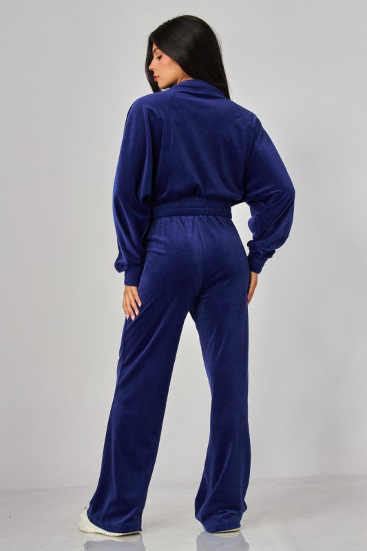 VONSHAE VELOUR FUNNEL NECK | PANT SET BLUE INK
