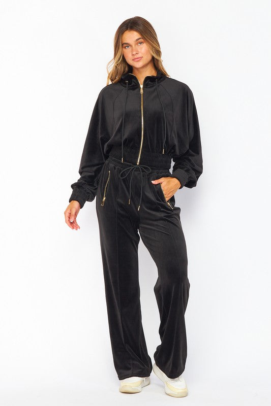 VONSHAE VELOUR FUNNEL NECK | PANT SET BLACK INK