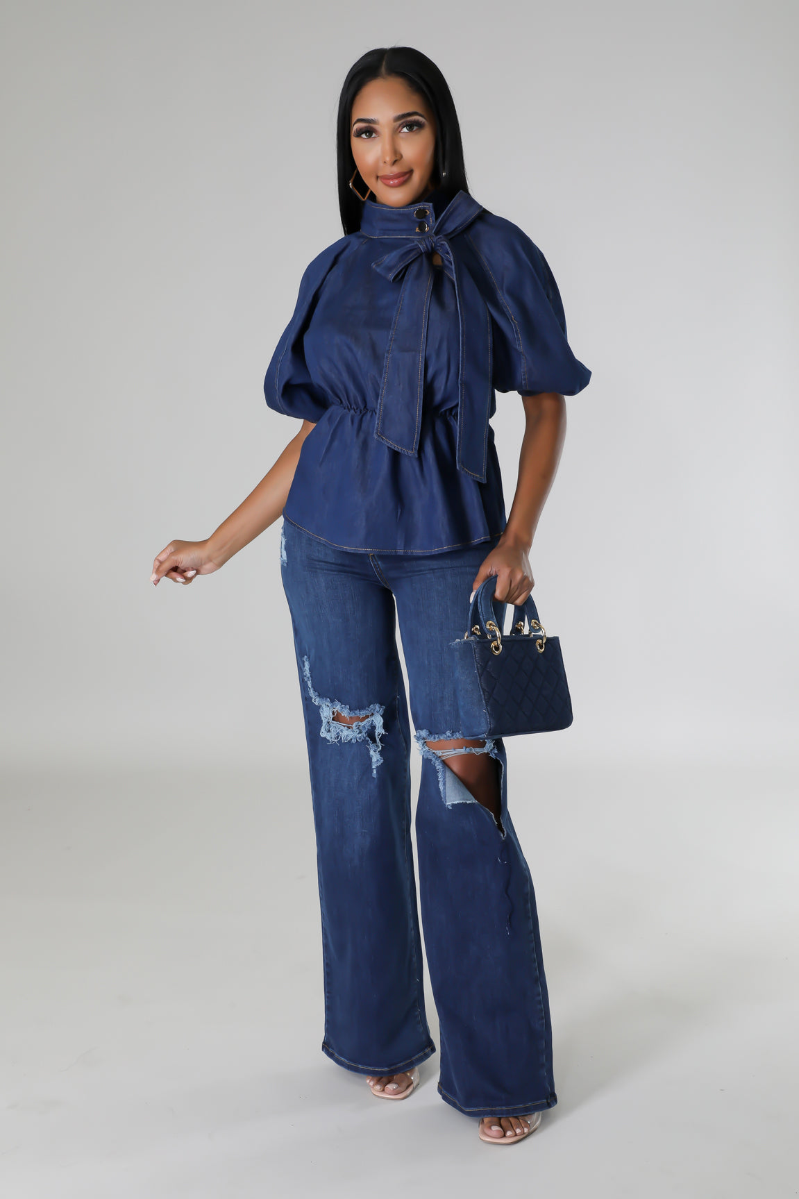 PAITYN PEPLUM | DARK DENIM TOP