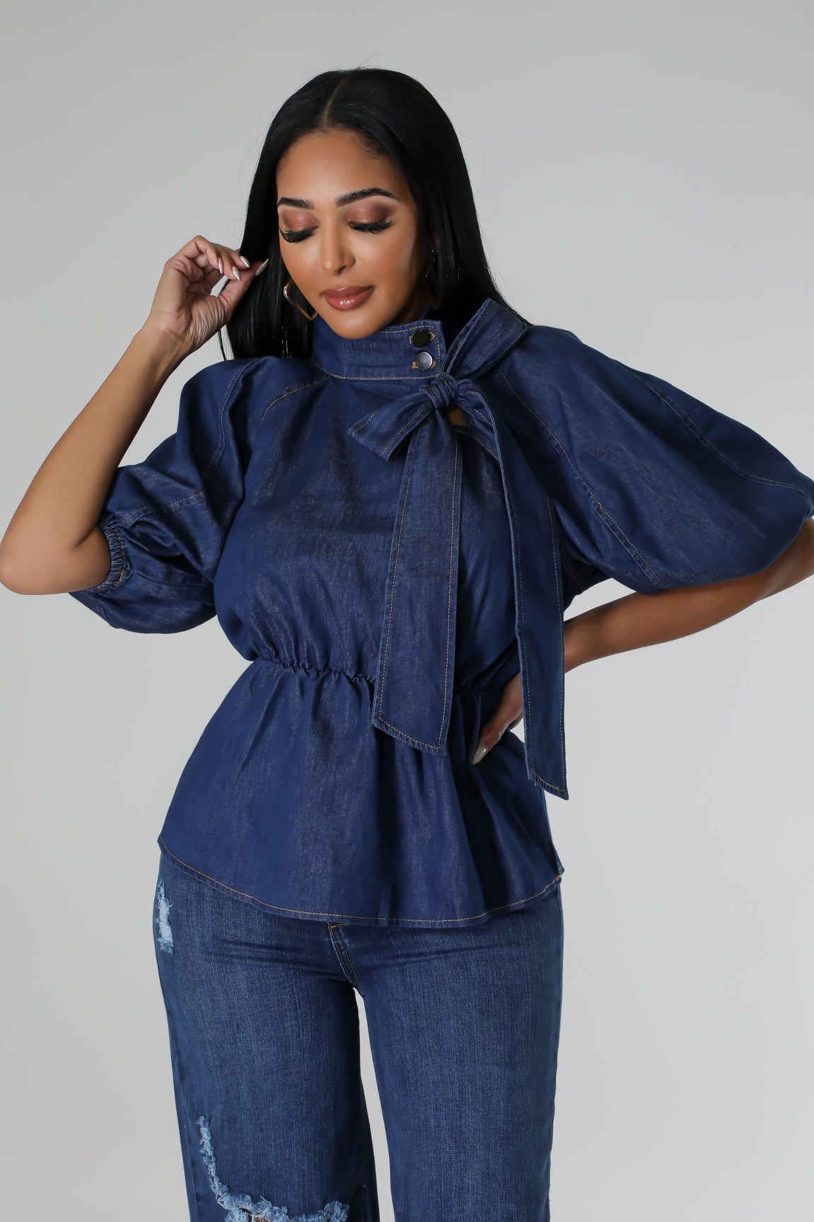 PAITYN PEPLUM | DARK DENIM TOP
