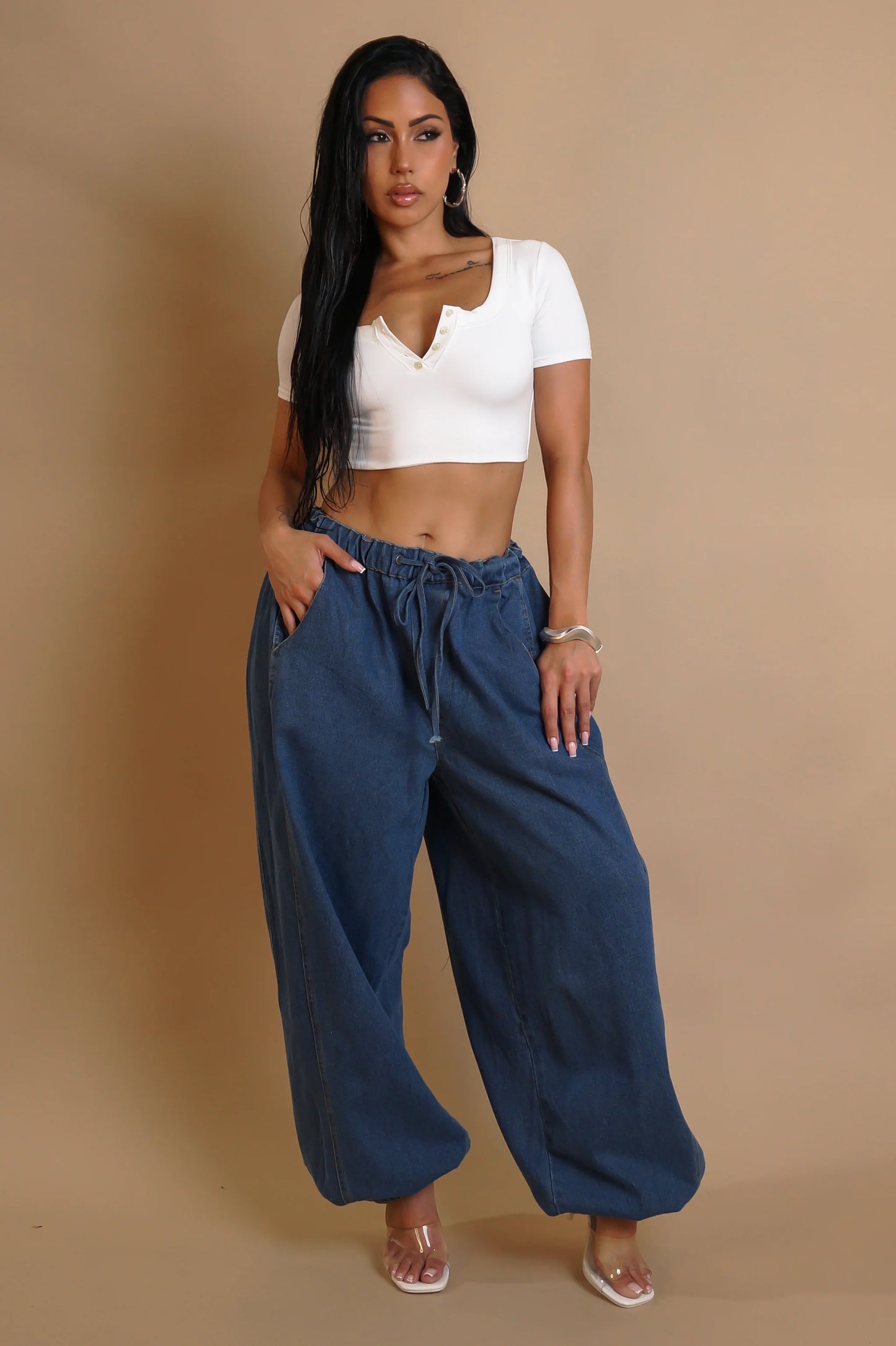 DEVONNA DRAWSTRING | DENIM PANTS