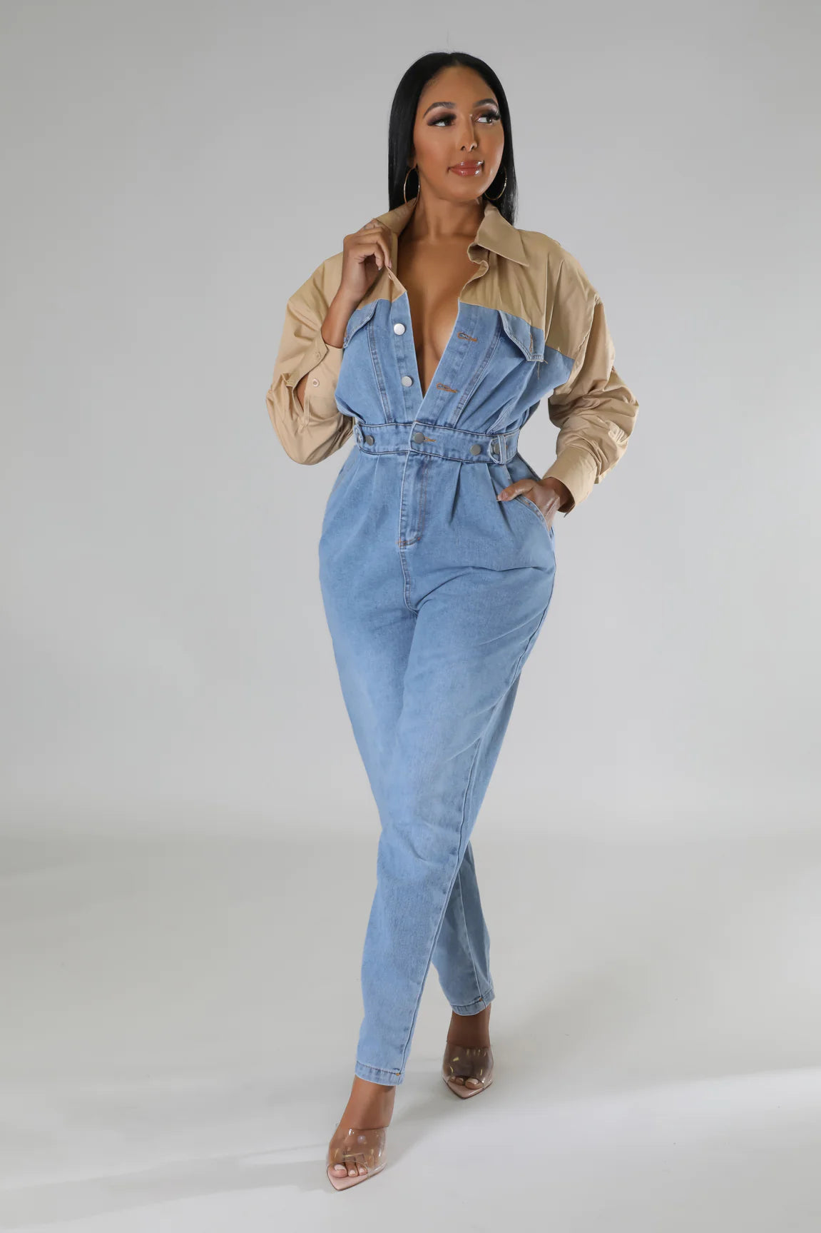 PAINTER LADY  |  KHAKI-DENIM JUMPSUIT