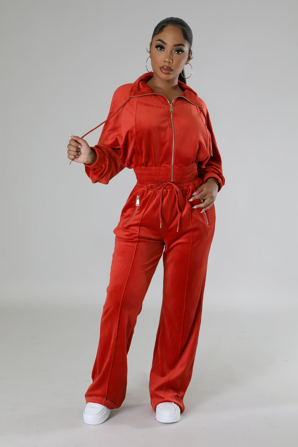 VONSHAE VELOUR    | PANT SET SCARLET