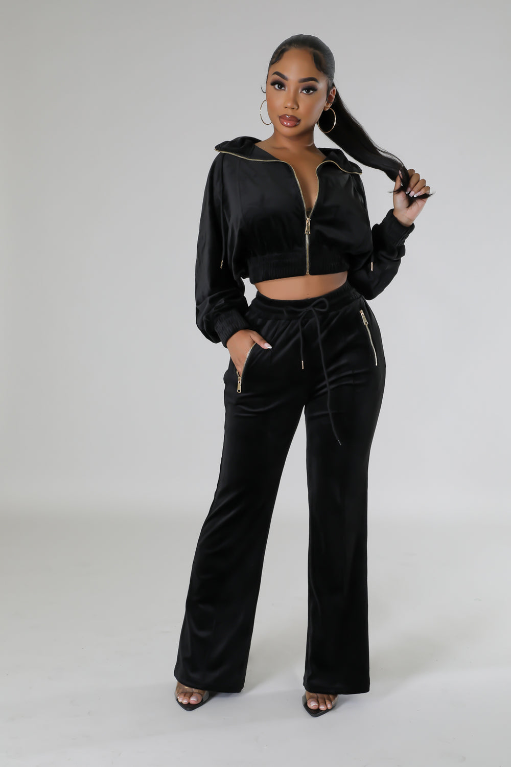 VONSHAE VELOUR    | PANT SET BLACK