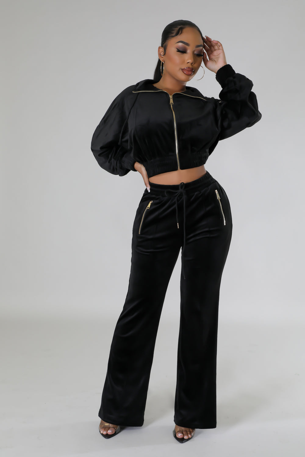 VONSHAE VELOUR    | PANT SET BLACK