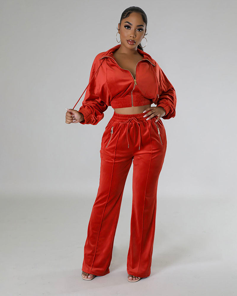 VONSHAE VELOUR    | PANT SET SCARLET