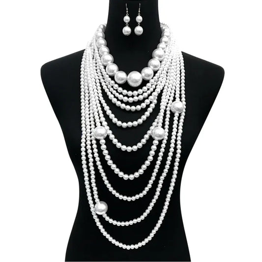 JAZZY LADY | PEARL NECKLACE SET WHITE