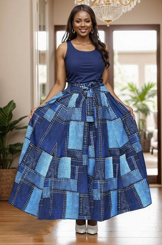 INSPIRED BY DENIM PATCHWORK|  MAXI SKIRT