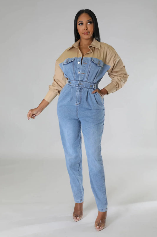 PAINTER LADY  |  KHAKI-DENIM JUMPSUIT