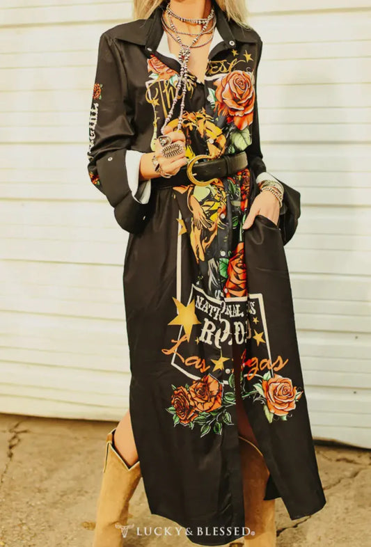 RODEO HORSE AND ROSE | SHIRT DRESS